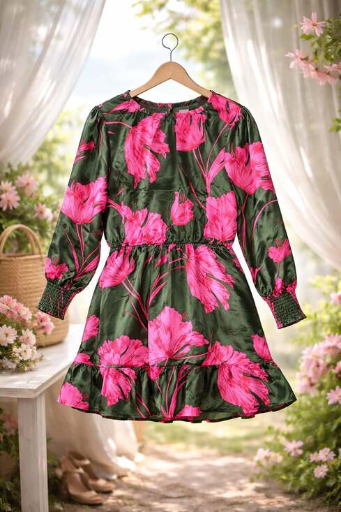 Sugarlips Dresses & Skirts - Sugarlips 3X Floral Mini Dress Pink Green Cottagecore Boho Romantic Plus Size